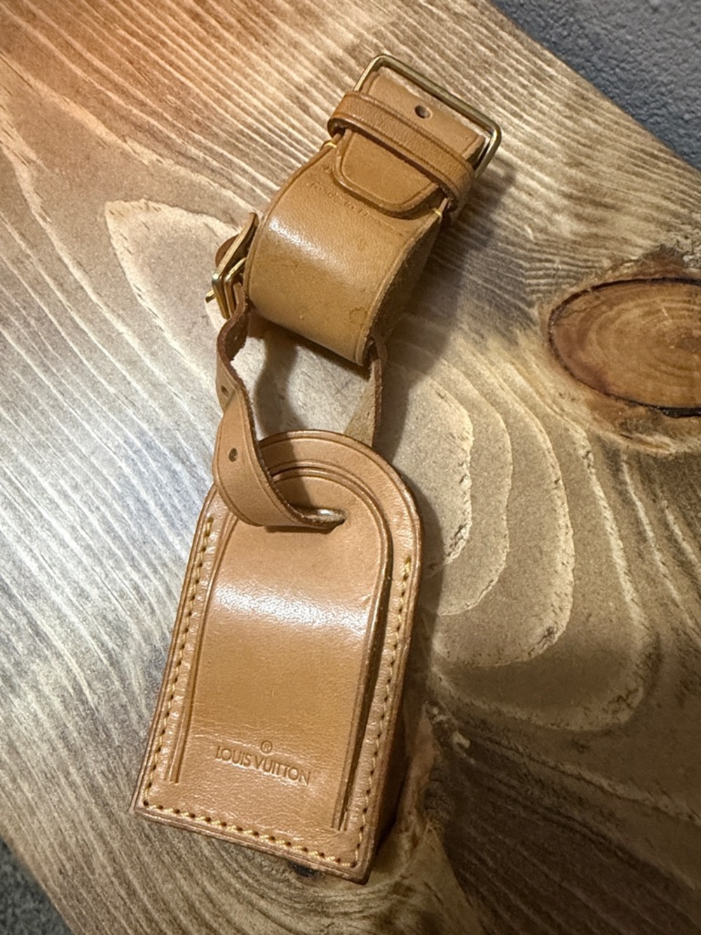 Louis Vuitton Tan Leather Luggage Tag with Gold Hardware
